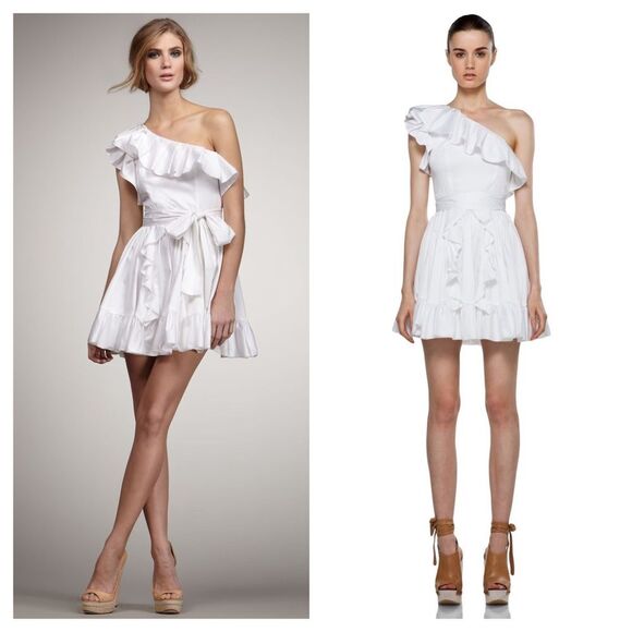 Rachel Zoe White One Shoulder Statement Ruffle Mini Dress Sz 2 Coquette - Picture 1 of 9